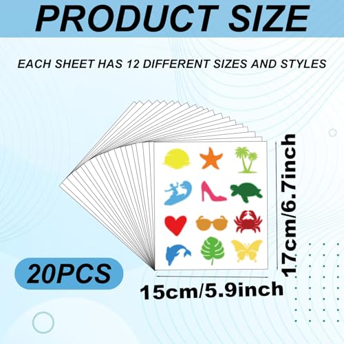 240 stuks Zelfklevende Stickers voor Tanning, 12 stijlen Zelfklevende Stickers met Har Star Butterfly en Bow Pattern Outdoor Stickers Zonnebaden Lichaam Stickers voor meisjes Zomer