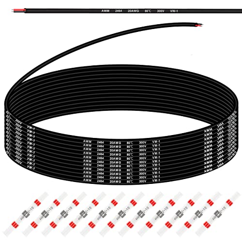 20 AWG elektrische draad, 2 x 0,5 mm2, 20 Gauge, 300 V, 2 Wire Tinned Koper Kabel met PVC, 10 Metres, Flexibele Kabel voor Auto, LED Strips met 10 stuks Heat Shrink Tubing