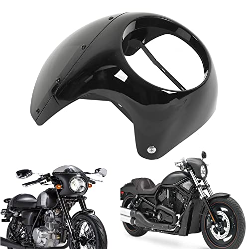 7in Motorfiets Koplamp Fairing Smooth Surface Aging Resistant Universal Fit voor Ronde koplampen Motorfiets (Shiny Black)-Hoofdlicht Fairing