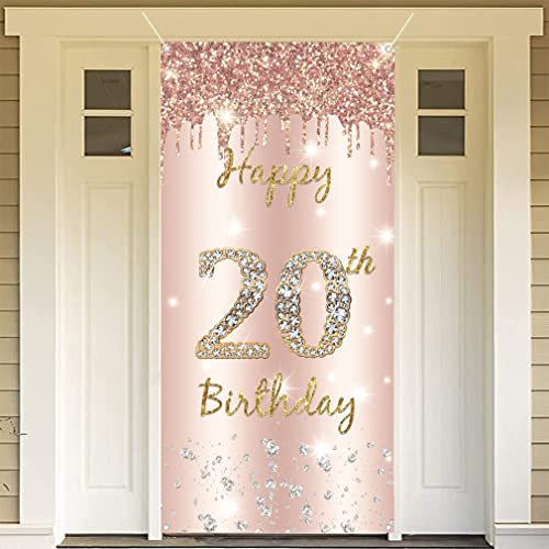20e verjaardag vrouwen decoratie, gelukkig 20e verjaardag deur Banner Rose Gold,20e Verjaardagsstof Getekende Poster Deur Decoratie, 20e verjaardag achtergrond Banner Vrouw,Voegfeest Welkom Teken
