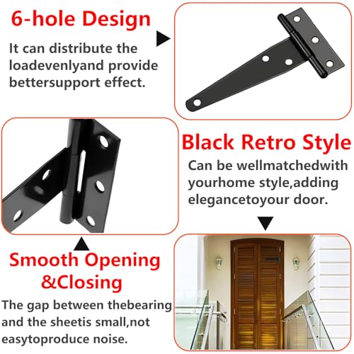 2 stuks T scharnieren,T Gordel Zwarte Deur Scharnieren, met bevestiging Schroef, Hole Barn Scharnieren, T-Belt Scharnieren voor Sanding Windows, Fence, 100m m 4
