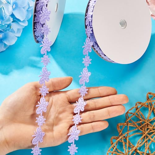 Kant trim Vlinder Ribbon Floral Ribbon paars geborduurd Appliques Kant trimmen voor naaien ambachten haak breien bruiloft decoratie 40m 5