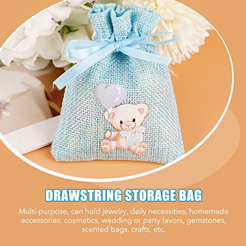 Pak van 24 Tassen voor Dragee Jute Cadeautassen Doop 8 x 10 cm Canvas Hennep koord tas Baby douche met Motif Little Bear Sieraden Bag sieraden Snoepchocolade Parels 4