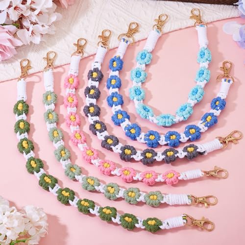 6 stuks madeliefjes handvat riem katoen gebrei bloemen kord riem met legering draaibare sluit 6 kleuren fles bandjes madeliefje gebreide handgrepen voor portemonnees cup bandjes