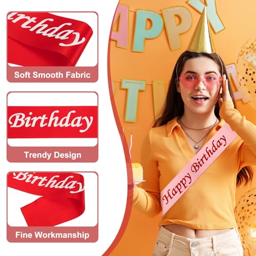 Verjaardag meisjes sash, 2 stuks verjaardag sash voor vrouwen satin koningin prinses sash party decoraties voor feestgeschenken gunsten, rood 3