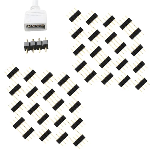 40 st. 10mm LED Socket, 4 Pin RGB Connector, Soldeerpen voor RGB LED Strips, 4 Pin RGB Male to Male Connector, Zwart, voor LED Lamp Strips