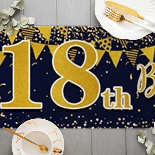 Gelukkige 18e Verjaardag tafelloper 18e verjaardag jongeren inrichting keuken ettafel inrichting tafelband verjaardagsfeest tafelkleed inrichting voor thuis, zwart en goud 3