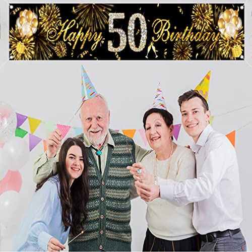 50e verjaardag decoratie tuin banner zwart en goud tuin decoratie banner stof teken 50e verjaardag feest welkom teken poster man en vrouwen 50 jaar oud partij leveringen 5