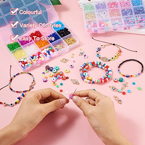 2648 st. Kwaad oog kralen platte ronde bicone bloem kralen Kit Hamsa Hand Cross Infinity Legering Rhinestone Bedels Links voor DIY ketting armbanden ambachten sieraden 3