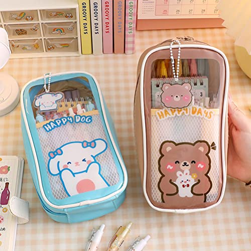 Kawaii Potlood geval, Portable Cute Bear Konijn Potlood geval voor meisjes, Transparante Grote Capaciteit Potlood geval, School Supplies voor Tiener Meisjes
