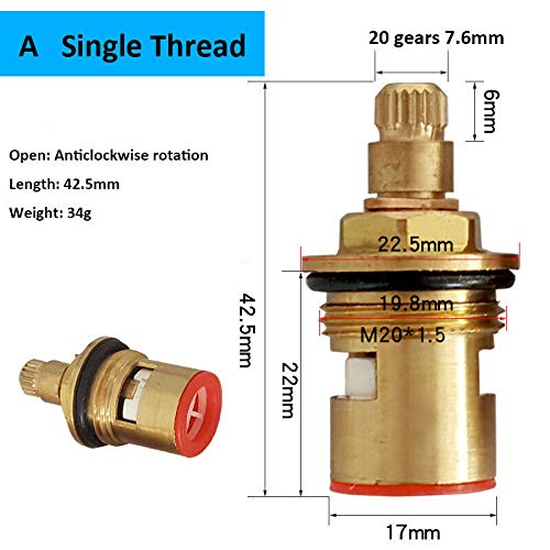 Keramische schijf Valve met 20 Speed Messing Faucet Valve vervanging cartridge voor badkamer keuken (Single Thread Type A)