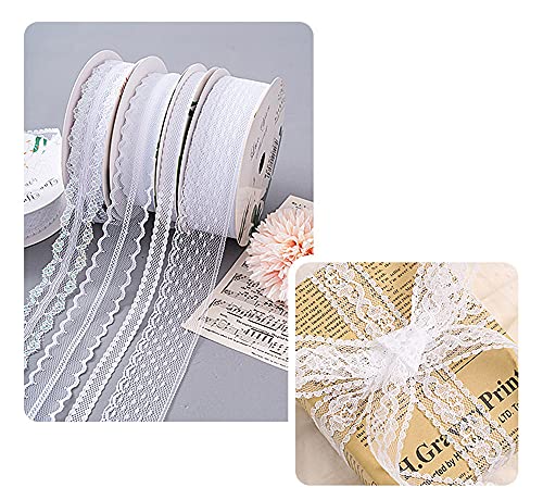 Lace Ribbon White Vintage Lace Rand Gift Ribbon Lace Ribbon Lace Board White Lace Edge voor het naaien van ambachten voor de bruiloft Kerstcadeaus Home Decoratie Tabeldecoratie,1,5cmX20Yard 3