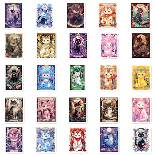 Kat Tarot Stickers Set kinderen tiener 50 stuks Kat Tarot waterdicht Vinyl Decals Laptop Skateboard Kofferhelm Autofiets mobiele telefoon Motorrijwiel Scrapbook Dagboekbekers
