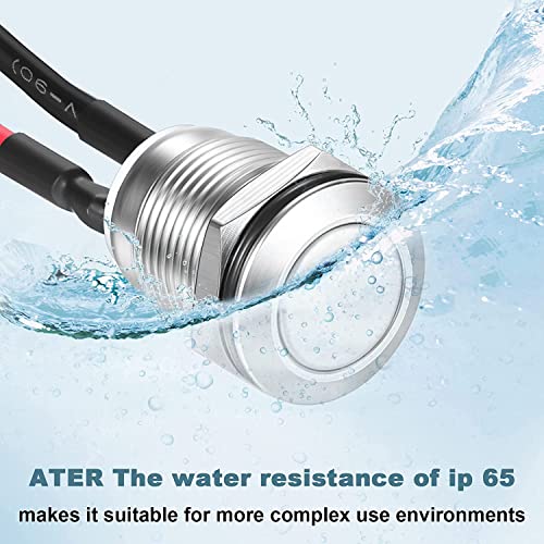 10 × Instantane waterdichte knopen, Roestvrij staal, rond, 12 mm, Pre-Wired, belknop 2 A/12 V/24 V/125 V/250 V (Flat Head) 5