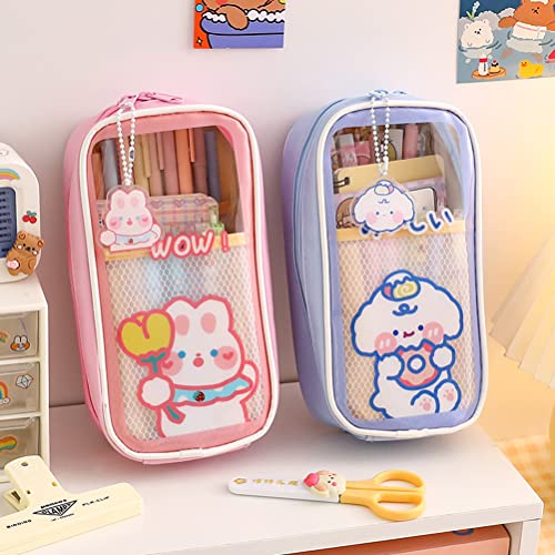 Kawaii Potlood geval, Portable Cute Bear Konijn Potlood geval voor meisjes, Transparante Grote Capaciteit Potlood geval, School Supplies voor Tiener Meisjes 5