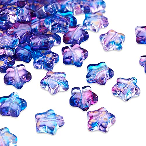 100Stuks glazen ster kralen, gespoten kleur kleur twinkling ster kralen met gouden folie voor DIY oorbellen ketting Choker armbanden sieraden maken gat: 1mm