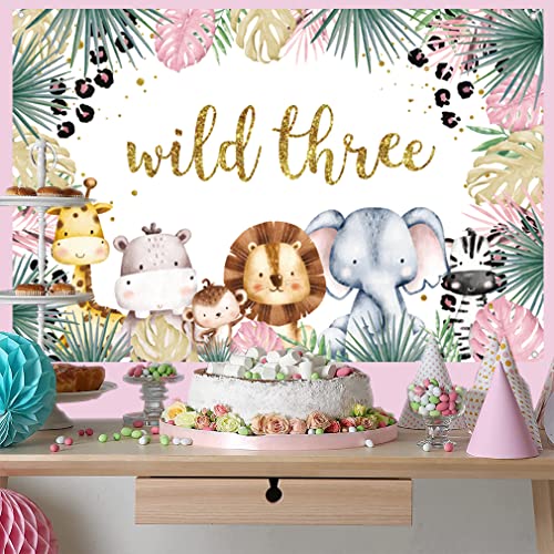 Safari Wild Drie achtergrond Tekenfilm Safari Dier Derde Verjaardag Partij Achtergrond Jungle Meisje 3e Verjaardag Partij Decoratie Fotografie Achtergrond Verjaardag Poster, 1.5m 4