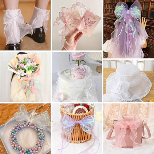 3 Rolls Shimmer Sheer Ribbon 40mmx9Meter Iridecent Organza Ribbons Sparkling Chiffon Ribbon Polycooton Lints voor Boeket Wieden Decor Cadeauverpakking 3
