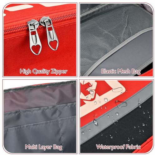 Red First Aid Bag, 36x25x13cm Medicine opslagzak, Lege, Portable Medicine Outdoor Travel reddingstas, Noodzak voor reizen, EHBO-tas voor buiten, Camping, Wandelen, Werk thuis, Rood, Modern 4
