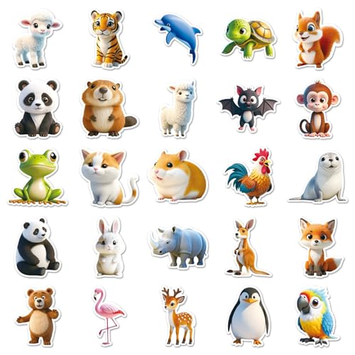 Verpakking van 50 Animal Stickers voor tieners Volwassenen 3D Dieren Waterdichte Vinyl Stickers Set Auto Motorfiets Fiets Skateboard Snowboard Bagage Laptop Koffer Helm Motorfiets Computer