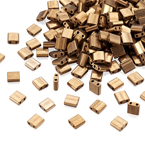 200st 2-Hole Galvanic Glazen Zaad Kralen Platte Tila Kralen Rechthoekige Spacer Kralen Goud Vergulde Carriage Kralen voor sieraden maken Multi-Strand Armbanden DIY