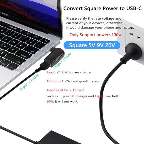 100W PD Slim Tip naar type C-vierkant Vrouwelijke laadadapter voor USB C Male Connector, geïntegreerd met automatische PD ID inductiechip, voor laptops 4