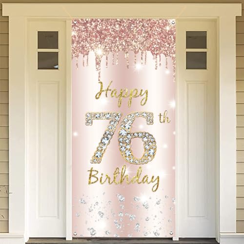 76e verjaardag decoratie vrouwen, Gelukkig 76e verjaardag deur banner roos goud,76e verjaardag stof teken poster deur decoratie,76e verjaardag achtergrond banner dames, verjaardag feest welkom teken