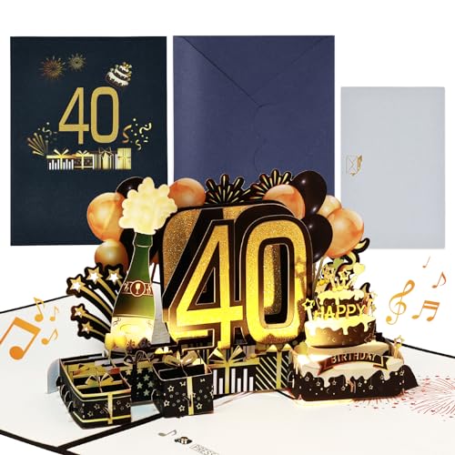 40e verjaardagskaarten vrouwen, lichten en geluid pop up verjaardagskaarten voor mannen, gelukkige verjaardagskaarten met envelop voor vrouwen mama vrouw mannen man vader vrienden