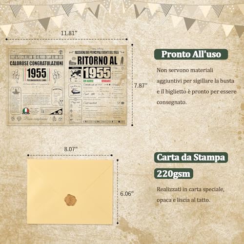 Biglietto Auguri Compleanno 70 Anni - Personalizzata Idea Regalo Compleanno Originelen voor Uomo e Donne, Biglietti di Auguri Vintage met Busta voor Mamma, Papà, Amico, Famiglia, Nonno (1955) 4