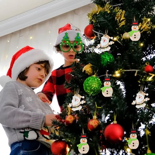 Kerstboom decoraties 12 stuks Houten hangers Kerst hangers Inclusief Santa Claus Snowman voor kerstboom decoratie 5