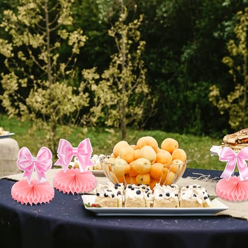 9 st Pink Bow Honingraat Middenstukjes, Bowknot Centers voor tafel roze Bow Paper Cutouts Coquette verjaardag decoraties voor meisjes vrouwen bruiloft bruidsdouche engagement 3