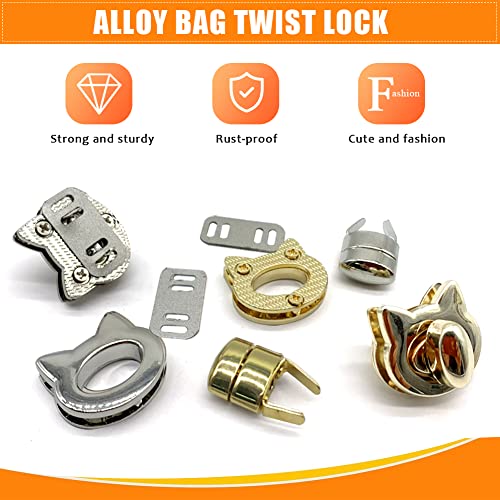 Snap sluitingen, 3 stuks Kattenkop Vorm Clip en sluitingen voor mode-en veelzijdige tas, Legering Twist Lock Bag, Ambacht Accessoires, Tassen - Goud 4