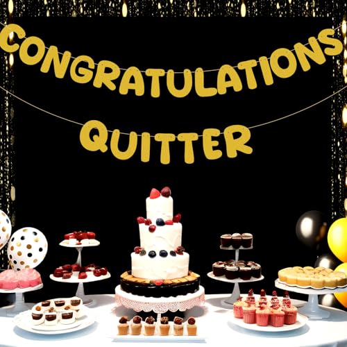 Gefeliciteerd Quitter Banner, Gold Glitter pensioen Banner Grappig pensioen partij decoraties en afscheid leveringen 3