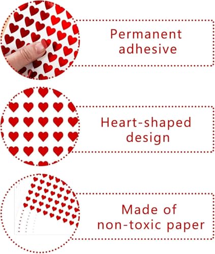 1200 Pieces Heart Stickers, Red Heart Stickers, 1 cm, Small Heart Stickers, Self-Adhesive Heart Stickers, Funny Heart Stickers, voor Uitnodigingsstempels, Cadeauverpakking 3