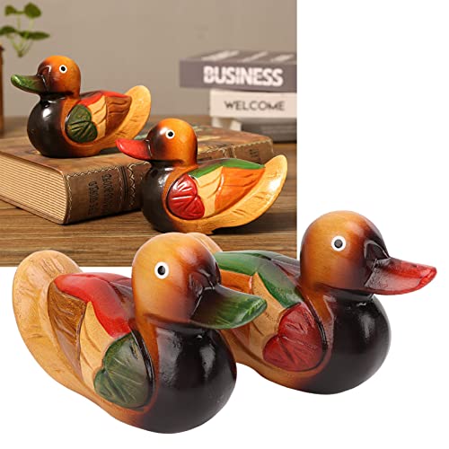 2 st. Mandarin eendenbeeldjes, houten hand geschilderd figuren tuin Bird Ornament Art Beelden voor Outdoor Collectible Decor 5