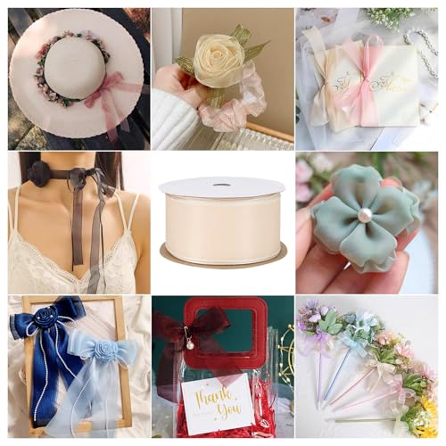 Polyester Lint 38mm Glittering Sheer Stof Linten voor bruiloften, Boeketten, Bows, Cadeauverpakking, Kerstfeest Decoraties, DIY Crafts, Beige 4