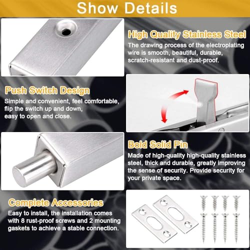 Deur Bolt Schuifslot, Zilver Roestvrij staal Verborgen Countersunk Locking Home Gate Door Security Fittings (200mm) 4