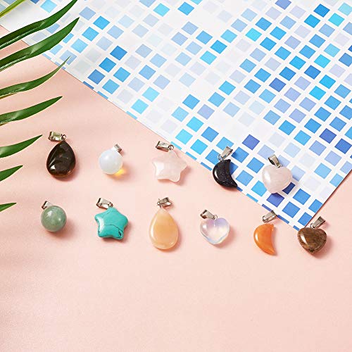 Mixed Shapes Edelstenen hangers Hart, Maan, Ster, Drop en Ronde Stenen Hangers, Chakra kralen voor ketting en sieraden maken, 30st 5