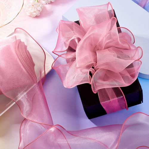 12m Organza Chiffon Ribbon 12cm brede Polyester Wavy Edge Ribbons Sheer Chiffon Ribbon voor Bow, Kralen, Boeket, Kleding Decoratie, DIY ambachten, Roze Bruin 4
