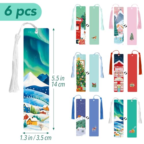 6Stuks Papier Bladwijzers Kerstmis Ontwerp Boek Marker Vintage Book Mark met Tassels voor mannen Vrouwen Boek Lovers Stationery Bookish Reading Supply