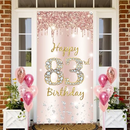 83e verjaardag decoratie vrouwen, Gelukkig 83e verjaardag deur banner roos goud,83e verjaardag stof teken poster deur decoratie,83e verjaardag achtergrond banner dames, verjaardag feest welkom teken 4