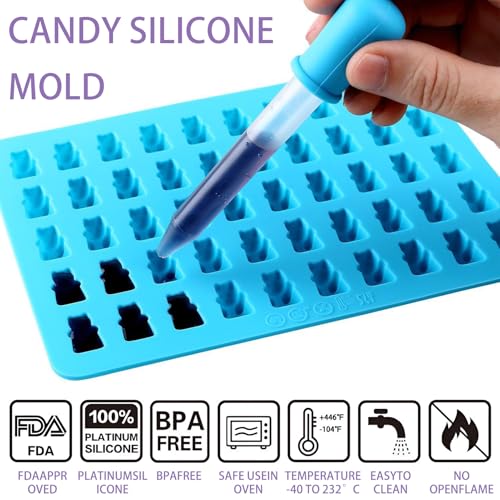 Rubber Bear Shape Siliconen, Verpakking van 4 Siliconen vormen Gummy Bears met 4 Droppers, Set van 50 Siliconen Candy vormen voor chocolade vormen, Jelly, Gummy Bears 4