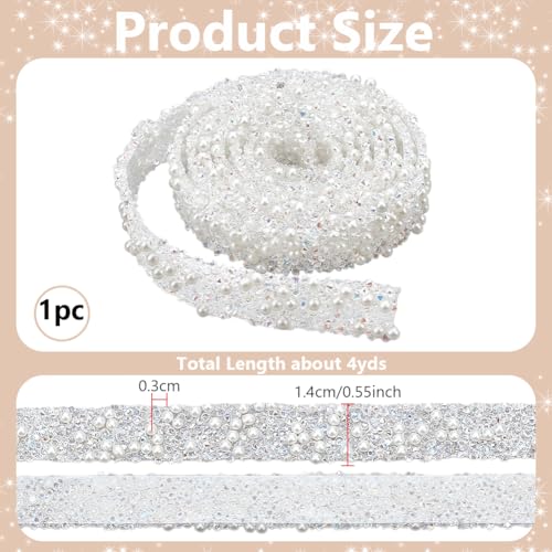 4m Parels Rhinestone Ribbon, 1,5cm brede Zelfklevende Rhinestone Libbons Hars Parels Kralen Ribbon Bruids Lace Ribbon Trim voor bruiloft bruiloft bruiloft jurk Schoenen Telefoon Decor, Bright AB