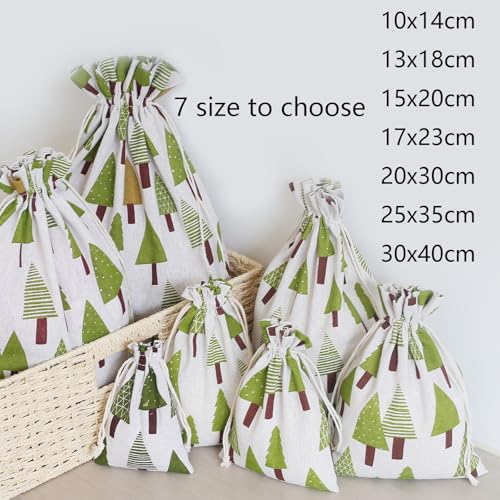 Katoenen tas met katoenen koord, cadeauzakjes voor Kerstmis (15 x 20 cm)