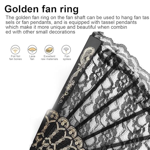 Verpakking van 2 Lace Tassel Ventilator zwart wit Vouwhand Ventilator met hanger voor ballen, partijen, seminars, bruiloften 3