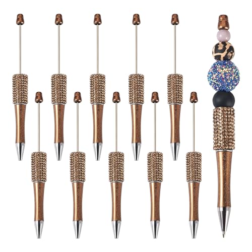 10 stuks kralen pennen bulk diamant strass kralen pennen kristallen as bal punt pennen voor pen decoraties school kantoor ambachtelijke benodigdheden, kokosnoot bruin