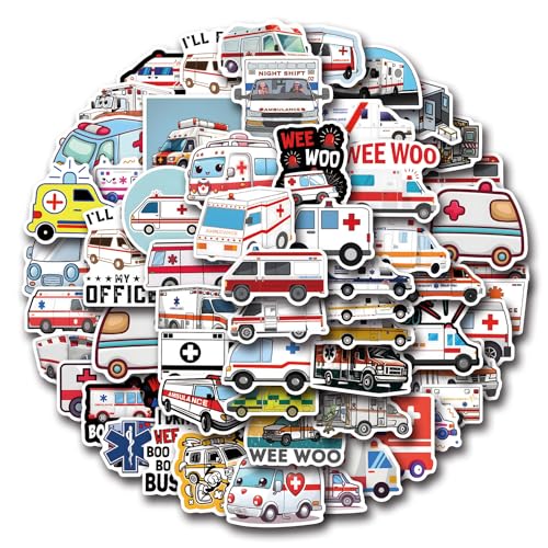 Ambulance 50 stuks Ambulance Sticker Set voor tieners Volwassenen Waterdichte Vinyl voor Auto, Motorfiets, Fiets, Skateboard, Snowboard, Bagage, Laptop, Koffer, Helm, Motorfiets, Computer