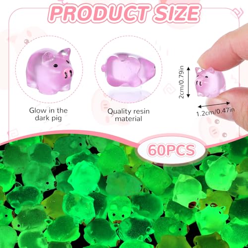 60 stuks kleine lichtgevende Mini Hars Varkensdecoratie Lucky Pig Minihars Dieren Kleine figuren Pig in de donkere Mini Resin figuren Pig Mini Varkens Mini Varkens voor Tuin Dollhouse