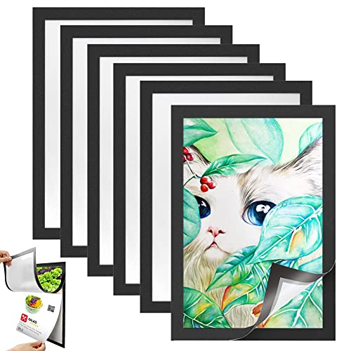 Verpakking van 6 magnetische frames A4 Info Frames Zelf-Adhesive Sheet Houder Magneet Bag Informatie Lijst Zwarte Poster Frame Magnetische Documenthouder Transparante Info Bag Poster Houder voor Windows