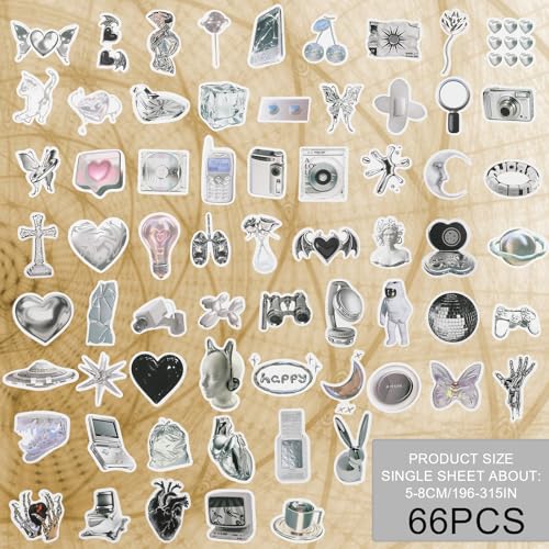 Esthetische Vintage zwart-wit Stickers, 66 stuks Realisme Retro Stickers Fashion Cool Sticker Set Waterdichte Scrapbook Accessoires DIY Craft Decoratie voor Waterfles Laptops